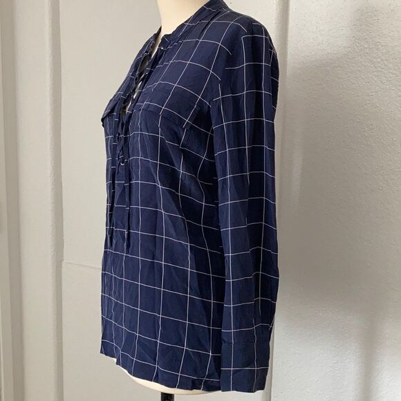 Madewell Silk Lace-up shirt in windowpane plaid - Picture 5 of 8